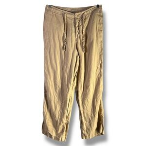 Express Womens Sz Medium‎ Linen Drawstring Waist Casual Pants Tan Button Fly